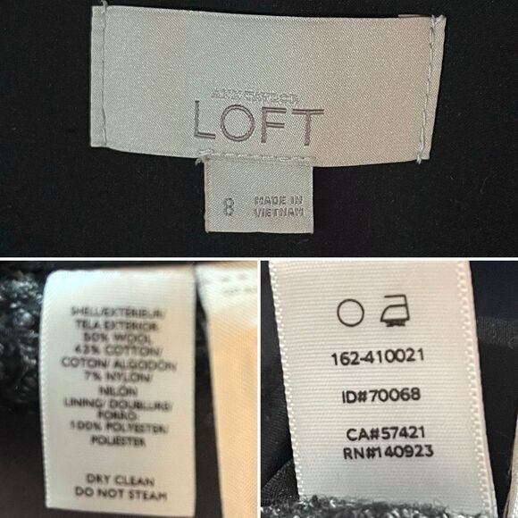 LOFT Pocket Chic Tweed Wool Cotton Blend Blazer Jacket Marled Grey Black 8 - Picture 12 of 13